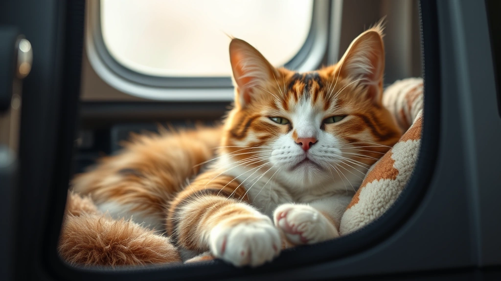 travel anxiety supplements -
Photorealistic shot of a content cat resting comfortably in a travel carrier wi