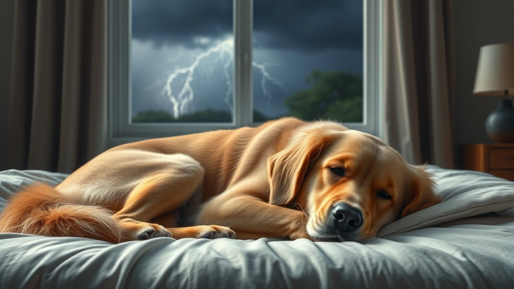 valerian root for pet anxiety -
Photorealistic image of a calm, relaxed golden retriever lying peacefully on a 