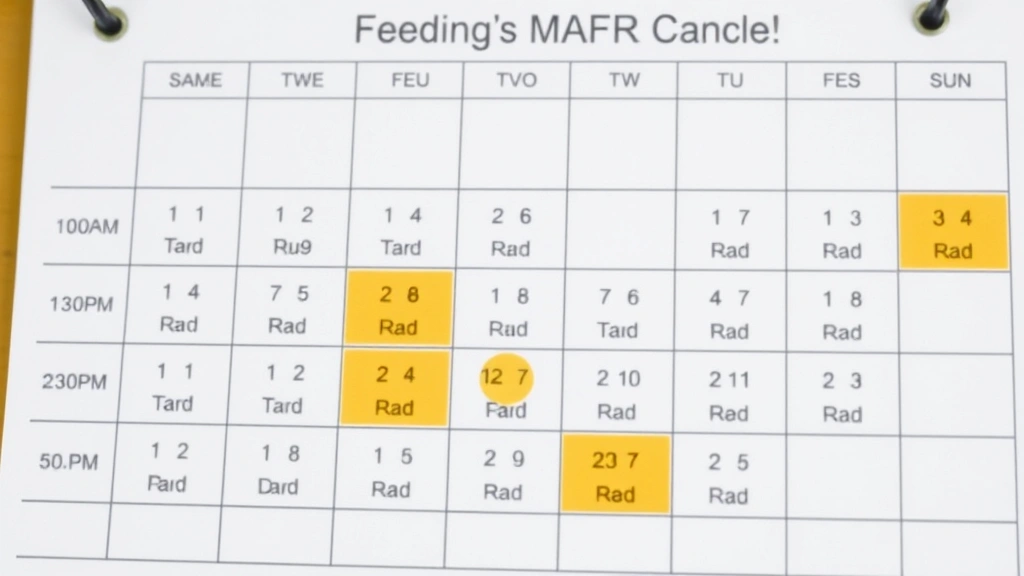 weight-appropriate portion timing -
with a calendar showing daily feeding times in the background
