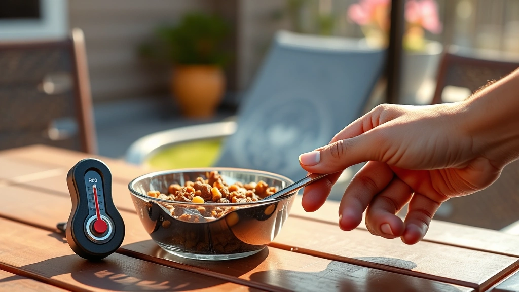 wet food sitting out time limits -
A photorealistic image of a pet owner’s hand removing a warm bowl of wet 