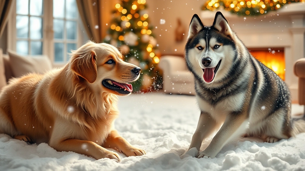 snow dog machine -
Photorealistic image of a Golden Retriever and a Malamute playing together in a