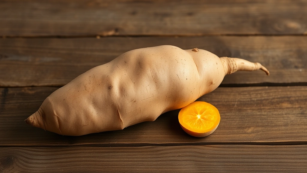 solid gold dog food -
and sweet potato on wooden surface