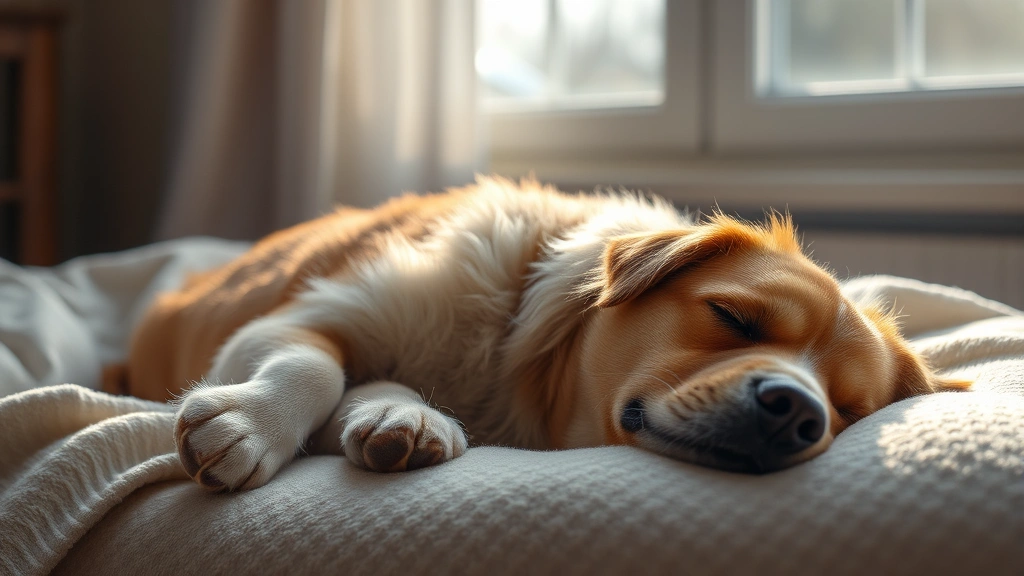 songs about dogs -
Photorealistic senior dog resting peacefully on a soft blanket, gentle natural