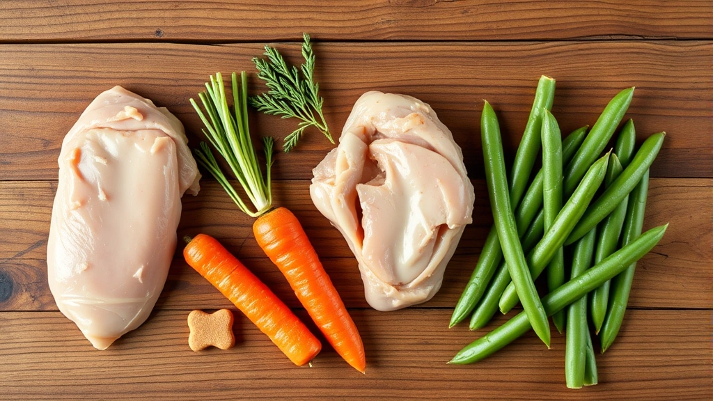 sonic hot dogs -
Photorealistic flat lay of dog-safe treat alternatives including plain chicken,