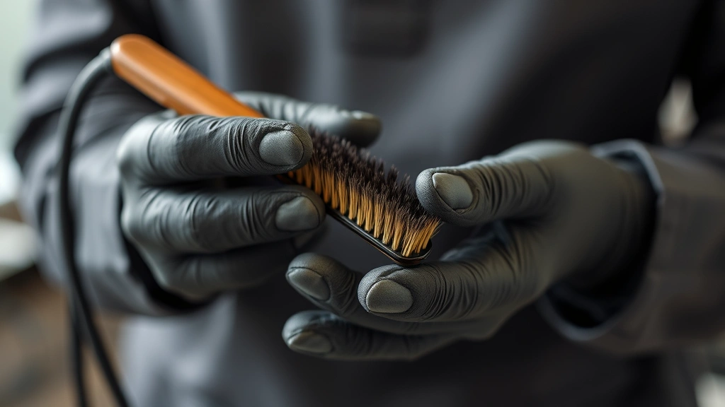 spotted dog -
groomer’s hands visible with brush