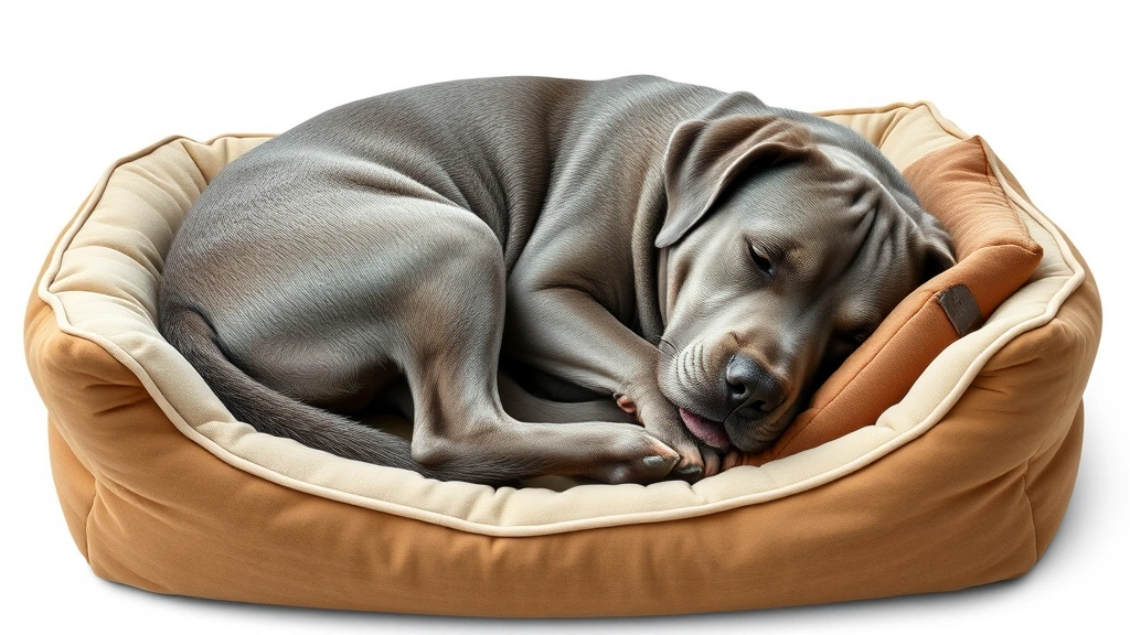 squishmallow dog bed -
Senior gray-muzzled Labrador contentedly curled up in a raised-edge squishmallo