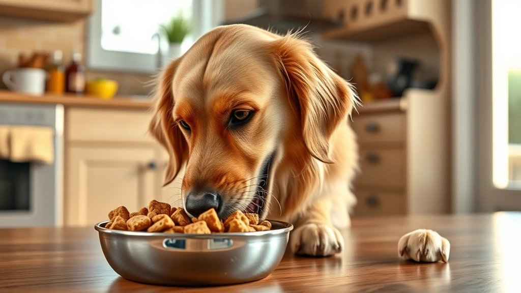 stella and chewy dog food -
Photorealistic image of a happy golden retriever eating from a bowl with freeze