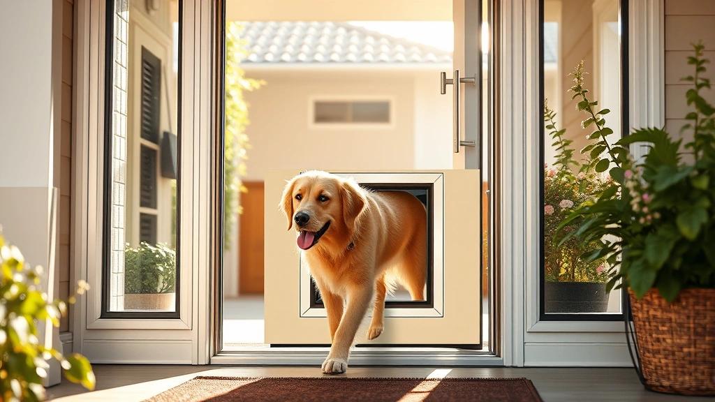 storm door with dog door dog photo 0