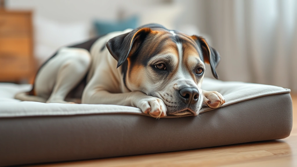 strong dog xp -
Photorealistic senior dog resting on memory foam orthopedic bed
