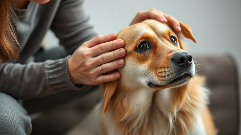 sudden lumps on dog under skin -
Photorealistic image of a concerned dog owner gently feeling their dog’s