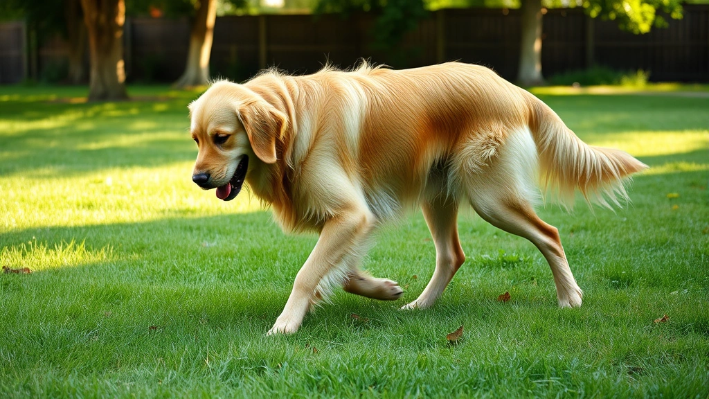 symptoms of lyme disease in dogs -
A photorealistic image of a golden retriever limping with visible discomfort, s