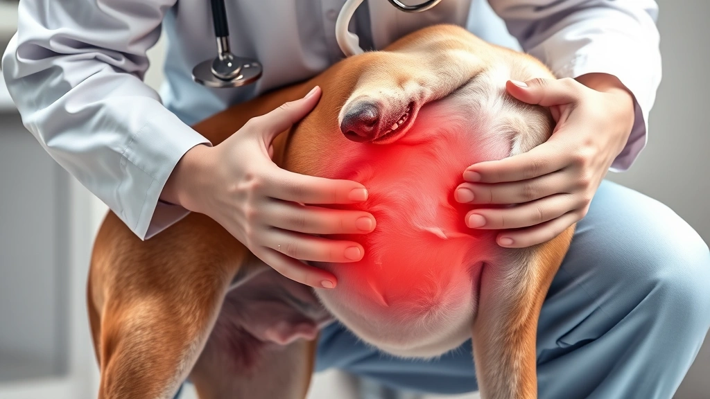 symptoms of pancreatitis in dogs -
Photorealistic image of a veterinarian examining a dog’s abdomen during a