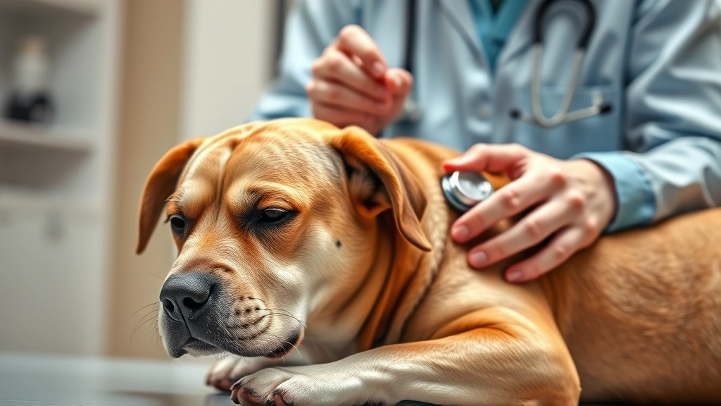 symptoms of parvo in dogs -
Photorealistic image of a veterinarian performing a physical examination on a l