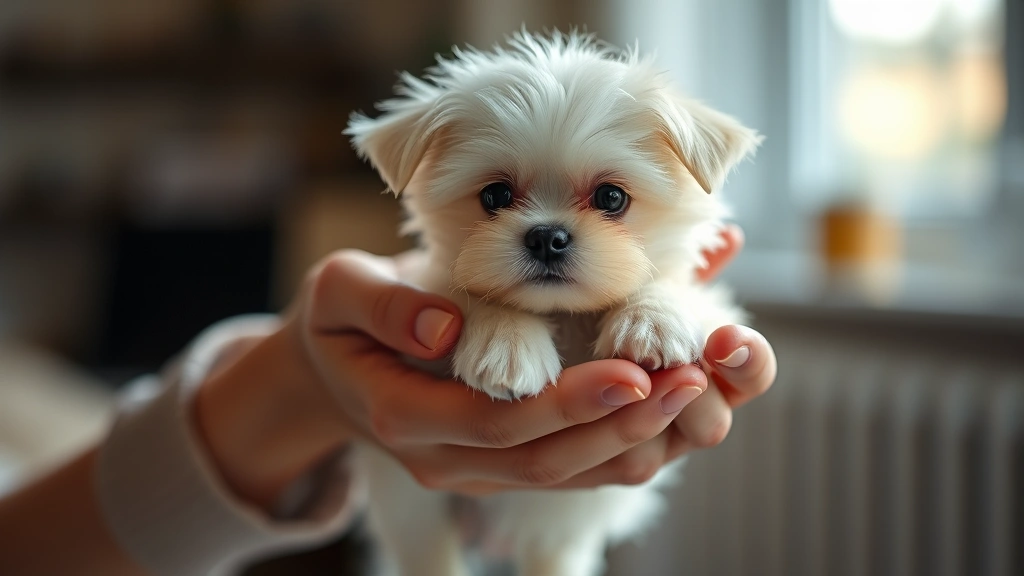 tea cup dog -
Photorealistic image of a small teacup Maltese dog being gently held in someone