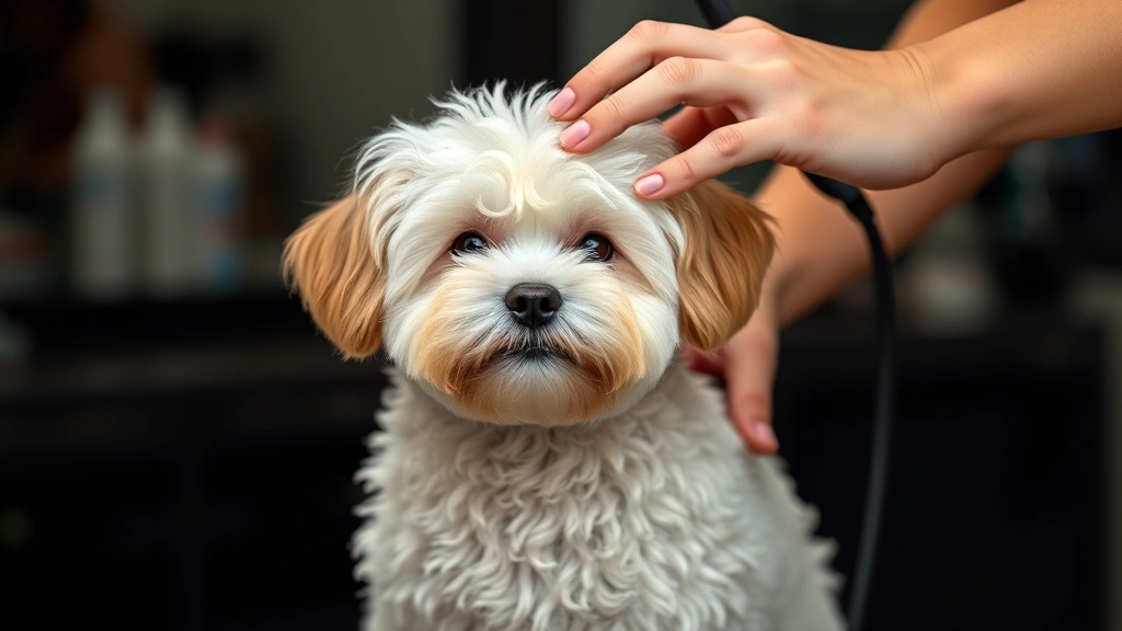 teddy bear dog breed -
Photorealistic image of a Maltipoo being professionally groomed

