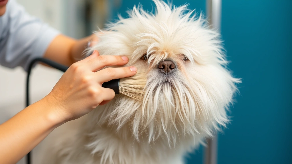 teddy bear dog breed -
showing groomer brushing its fluffy coat
