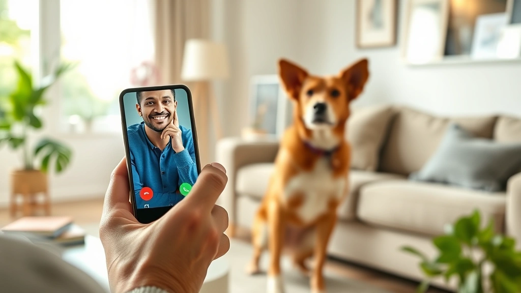 tell your dog i said hi -
Photorealistic scene of a person video calling on a smartphone with a dog in th