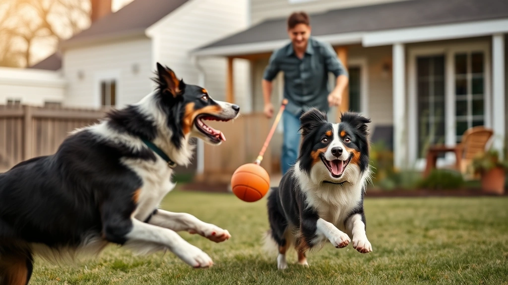the barking dog -
Photorealistic image of a dog owner playing fetch with an energetic border coll