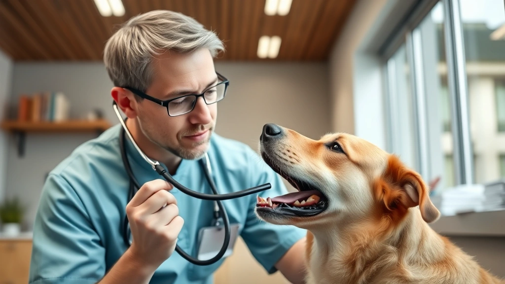 the barking dog -
Photorealistic image of a veterinarian examining a dog’s mouth and throat