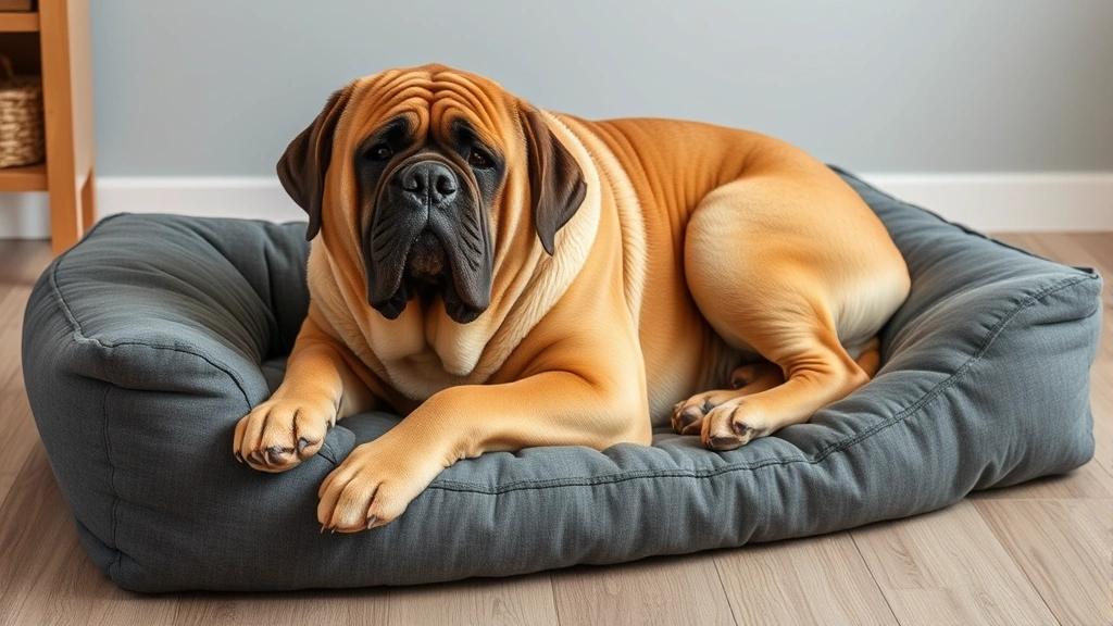 the biggest dog in the world -
An English Mastiff lying on a large dog bed