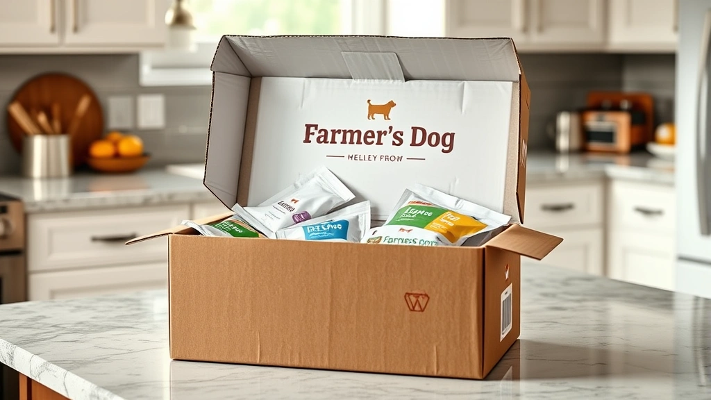 the farmer's dog cost -
Photorealistic image of The Farmer’s Dog delivery box opened on a kitchen