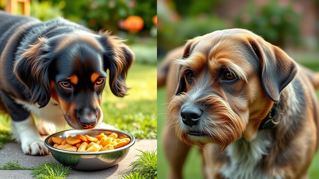 the farmer's dog cost -
Photorealistic side-by-side comparison showing a healthy, glossy-coated dog eat