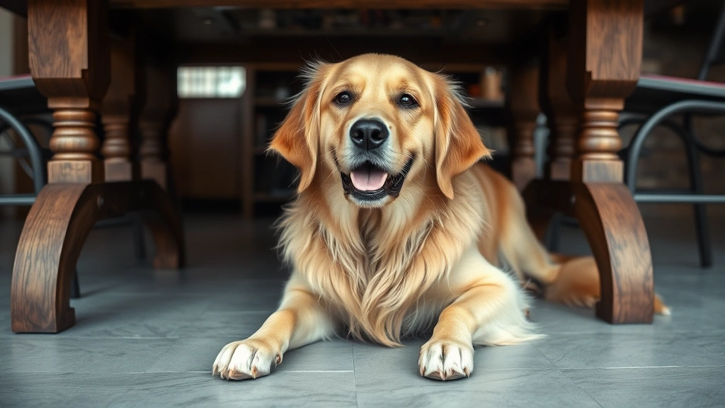 the salty dog cafe south carolina -
golden retriever sitting contentedly under a table
