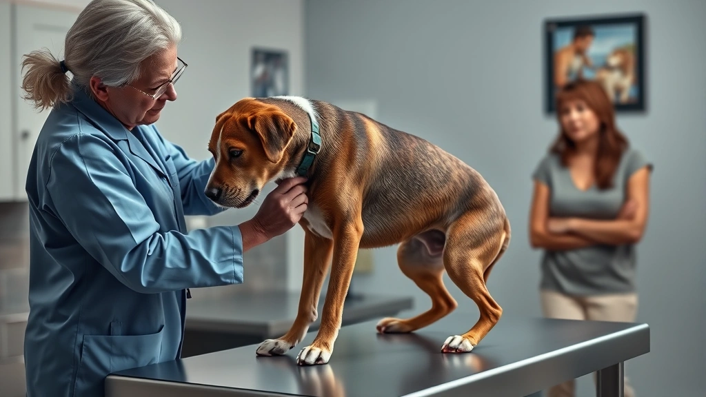 tick illness dog -
Photorealistic image of a veterinarian examining a limping dog on an examinatio