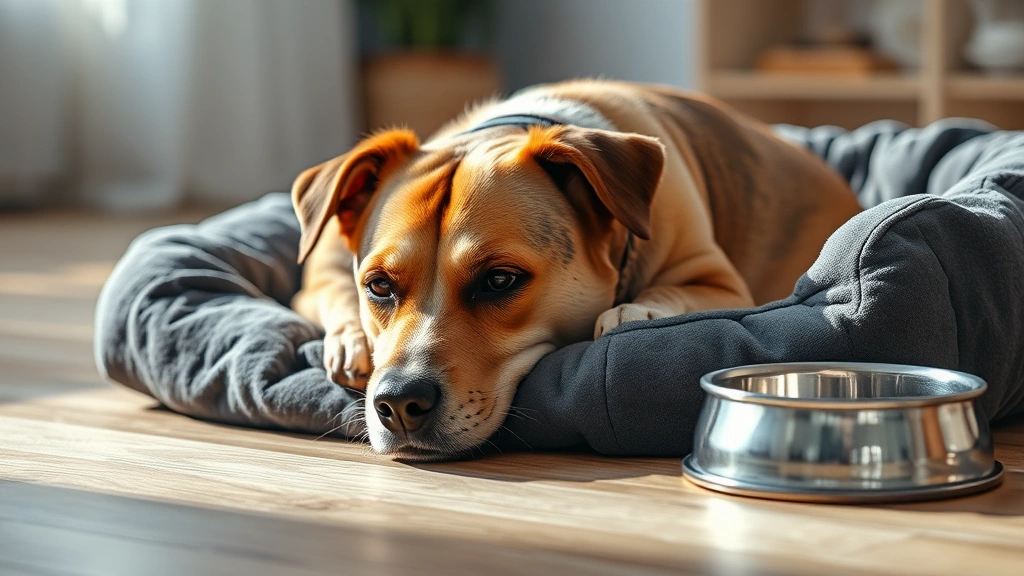 tick illness dog -
Photorealistic image of a dog lying down looking lethargic and unwell on a dog 