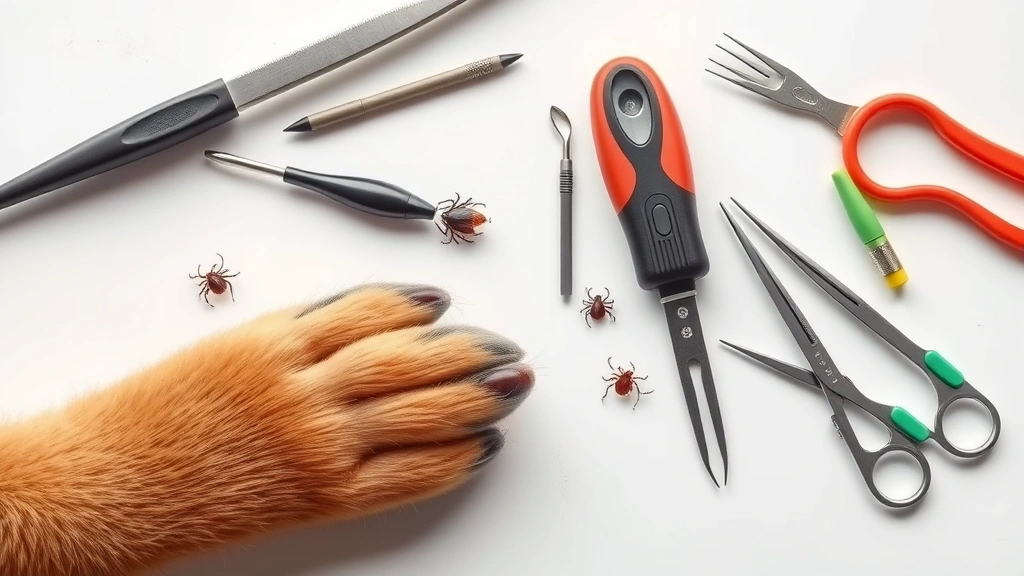 ticks and dogs removal -
Photorealistic image of various tick removal tools including specialized tick r