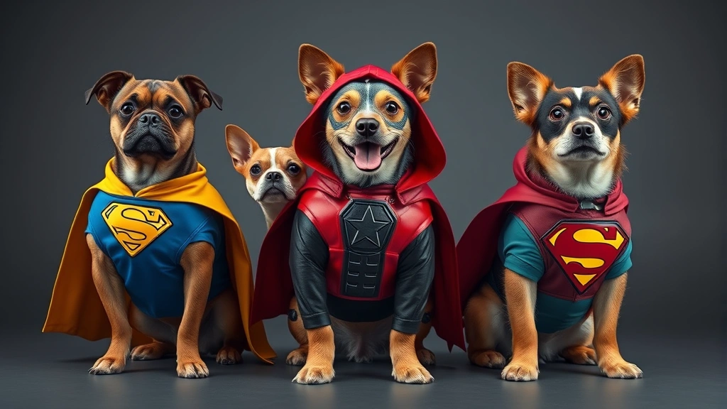 tompkins square halloween dog parade -
Photorealistic photo of creative dog Halloween costumes including superhero out