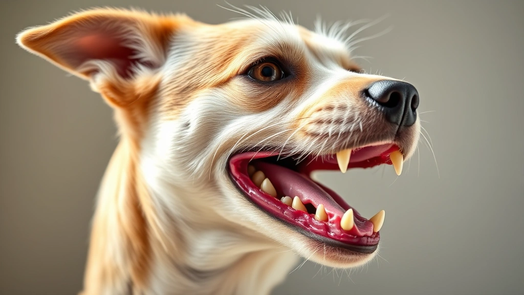 toothbrush for a dog -
photorealistic side profile of a small terrier dog with mouth open showing clea