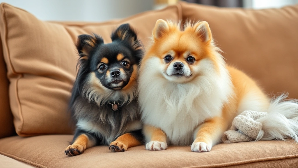 top 10 small dog breeds -
and Pomeranian sitting together on a comfortable couch