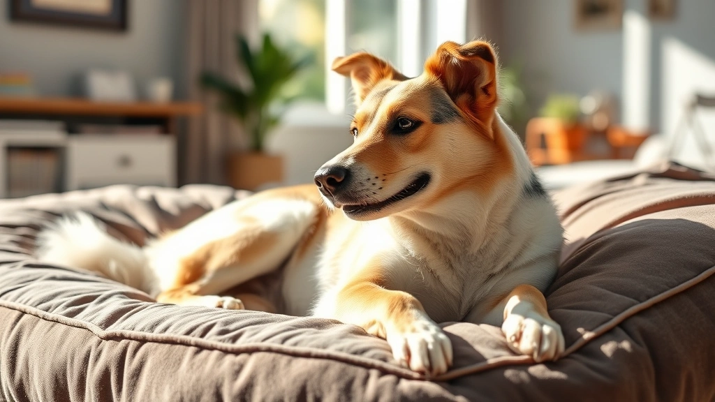 topical flea treatment for dogs -
Photorealistic image of a happy, healthy dog lounging on a bed looking relaxed