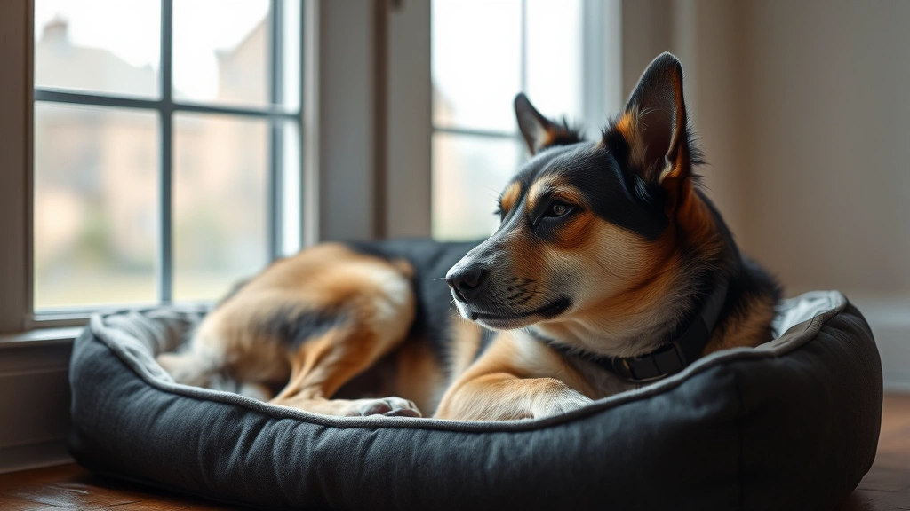 tosa dog -
A tosa dog lying calmly indoors on a dog bed next to a window
