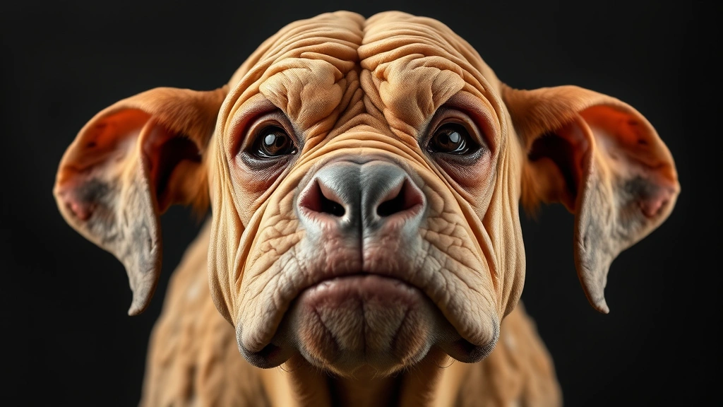 tosa dog -
displaying its wrinkled face and droopy ears