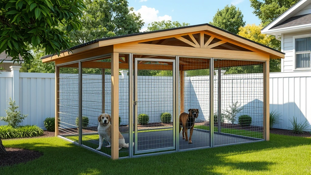 tractor supply dog kennel -
Photorealistic image of a covered dog kennel with roof protection in a resident