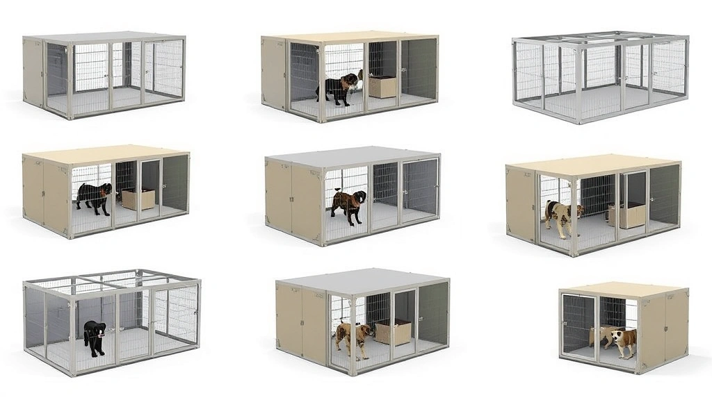 tractor supply dog kennel -
Photorealistic image of a portable modular panel dog kennel system in various c