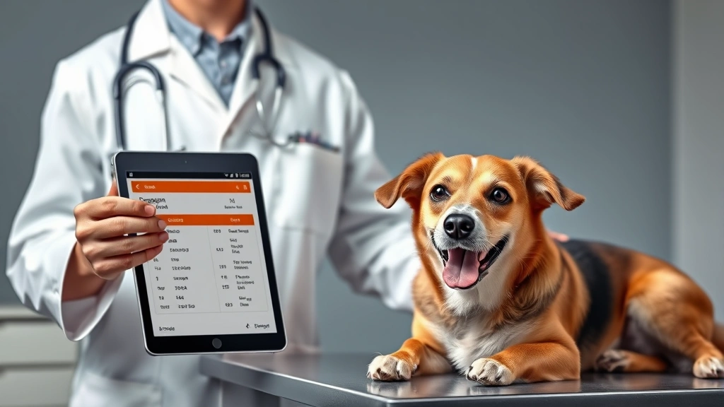 trazodone for dogs dosage chart -
Photorealistic image of a veterinarian in white coat holding a tablet showing d