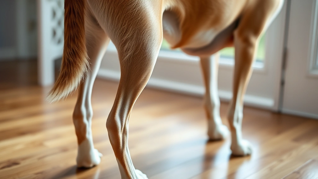 tumor signs in dogs -
Photorealistic close-up of a dog’s hind leg showing subtle swelling or la