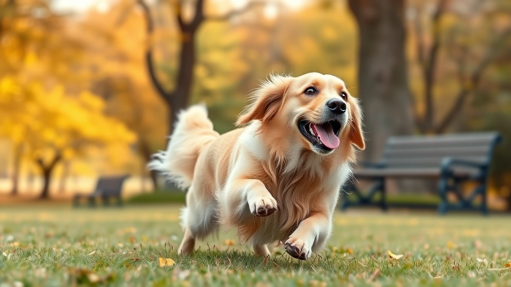 tylenol for dogs -
Photorealistic image of a happy senior golden retriever playing fetch in a park