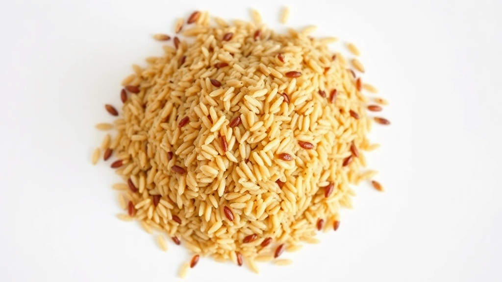 unkibble dog food -
and brown rice on a clean white surface