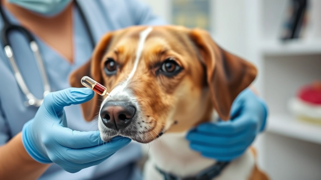 ursodiol for dogs -
with the vet holding a capsule and the dog looking calm and trusting