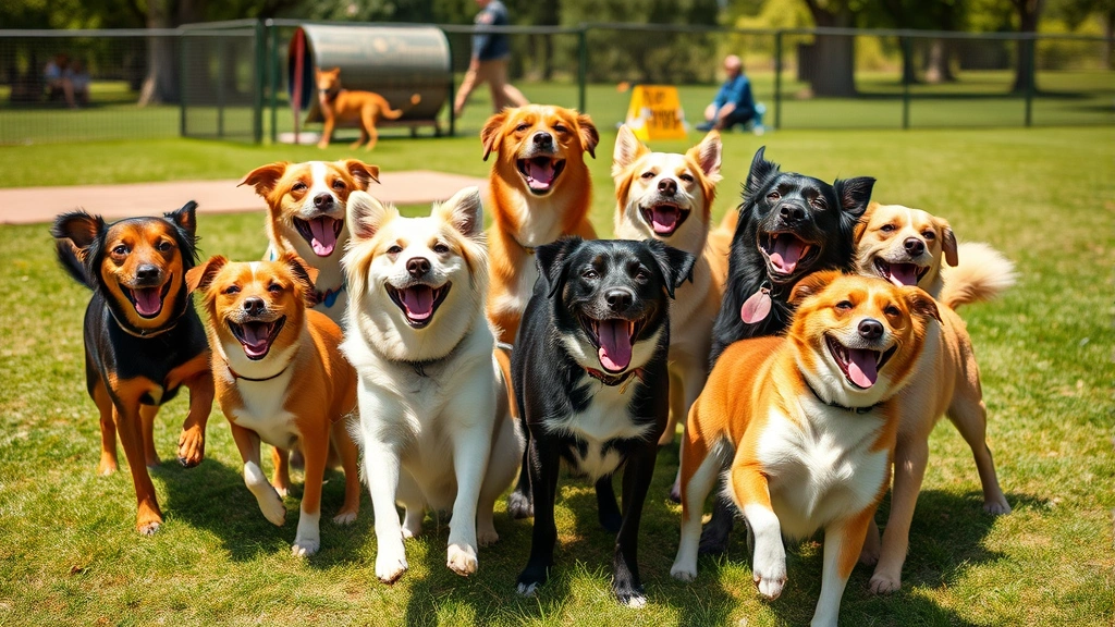 vaccines for dogs -
Photorealistic image of a diverse group of healthy dogs of different breeds pla