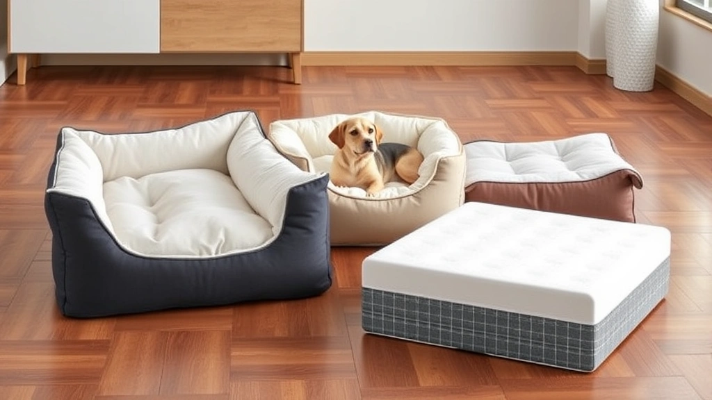 washable dog bed -
Photorealistic image of three different styles of washable dog beds displayed t