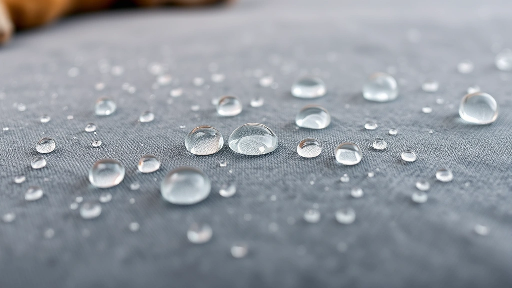 waterproof dog bed -
Photorealistic close-up of water droplets beading up on a waterproof dog bed fa