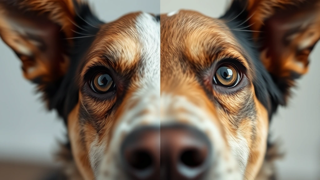 whale eyes dog -
Photorealistic side-by-side comparison of a relaxed happy dog’s eyes vers