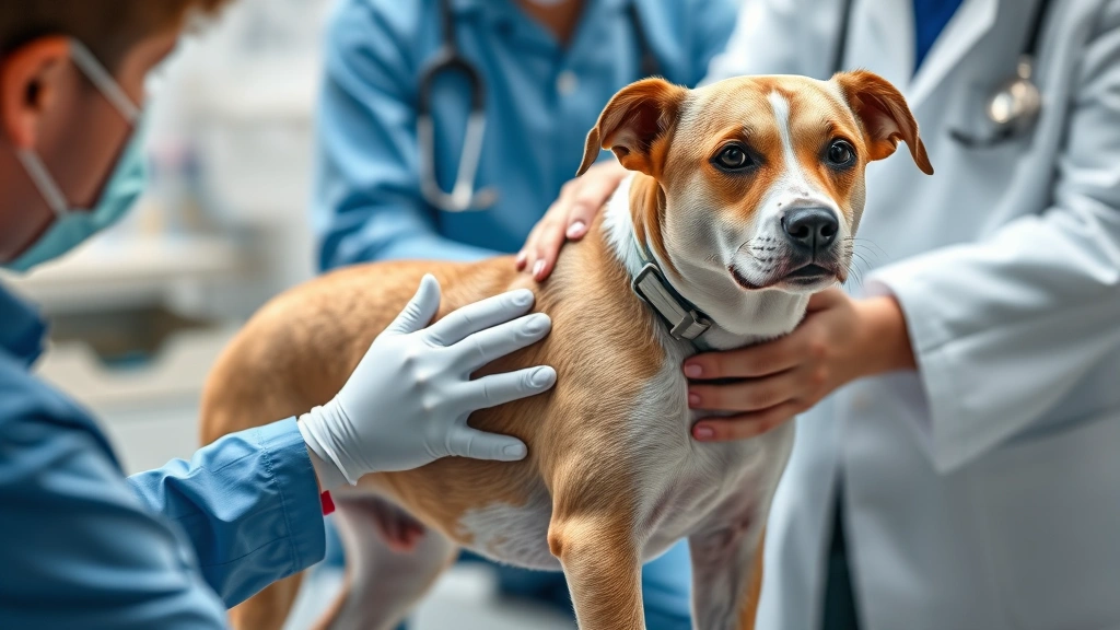 what are the 3 stages of lyme disease in dogs -
Photorealistic veterinary examination scene with a vet checking a dog’s l