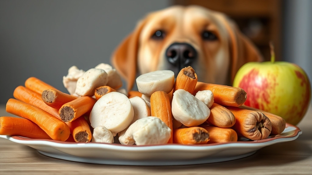 what are uncured hot dogs -
Photorealistic arrangement of healthy dog treats including plain boiled chicken