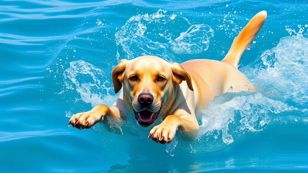 what breed of dog has webbed feet -
Photorealistic action shot of a Labrador Retriever swimming powerfully through
